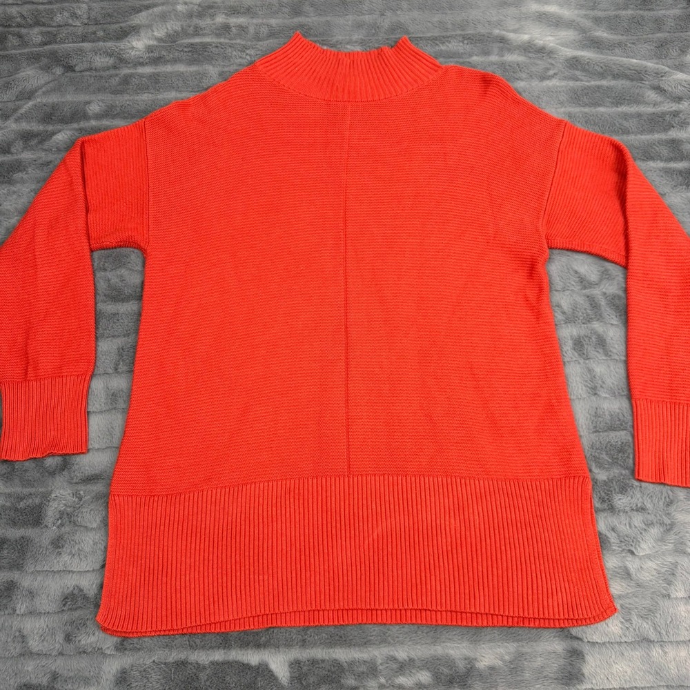 Talbots Womens XL Orange Mock Neck Ottoman Ribbed Tunic Sweater Drop Shoulder